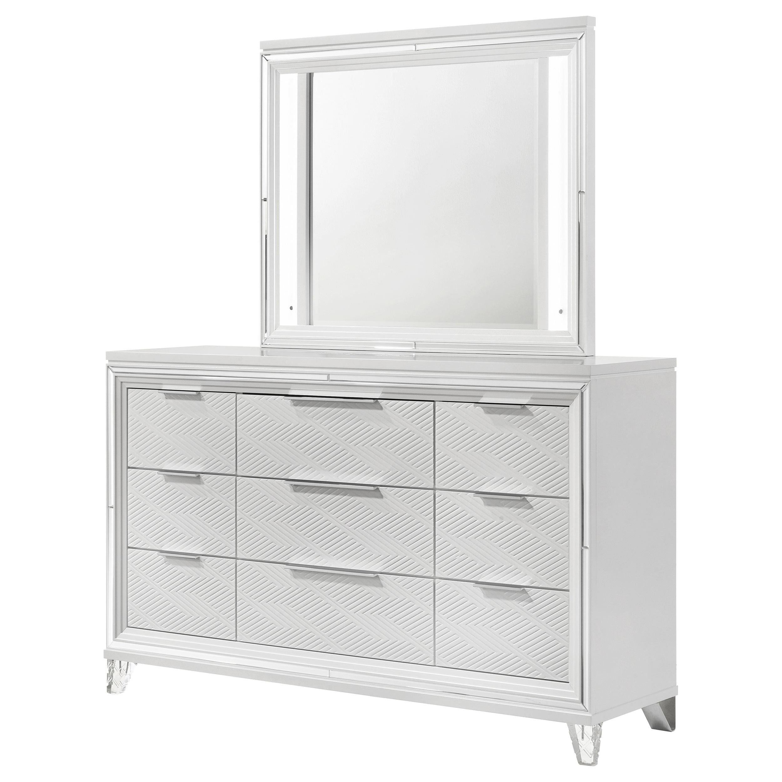 Marmore 9-drawer Dresser and LED Mirror White - 224963M