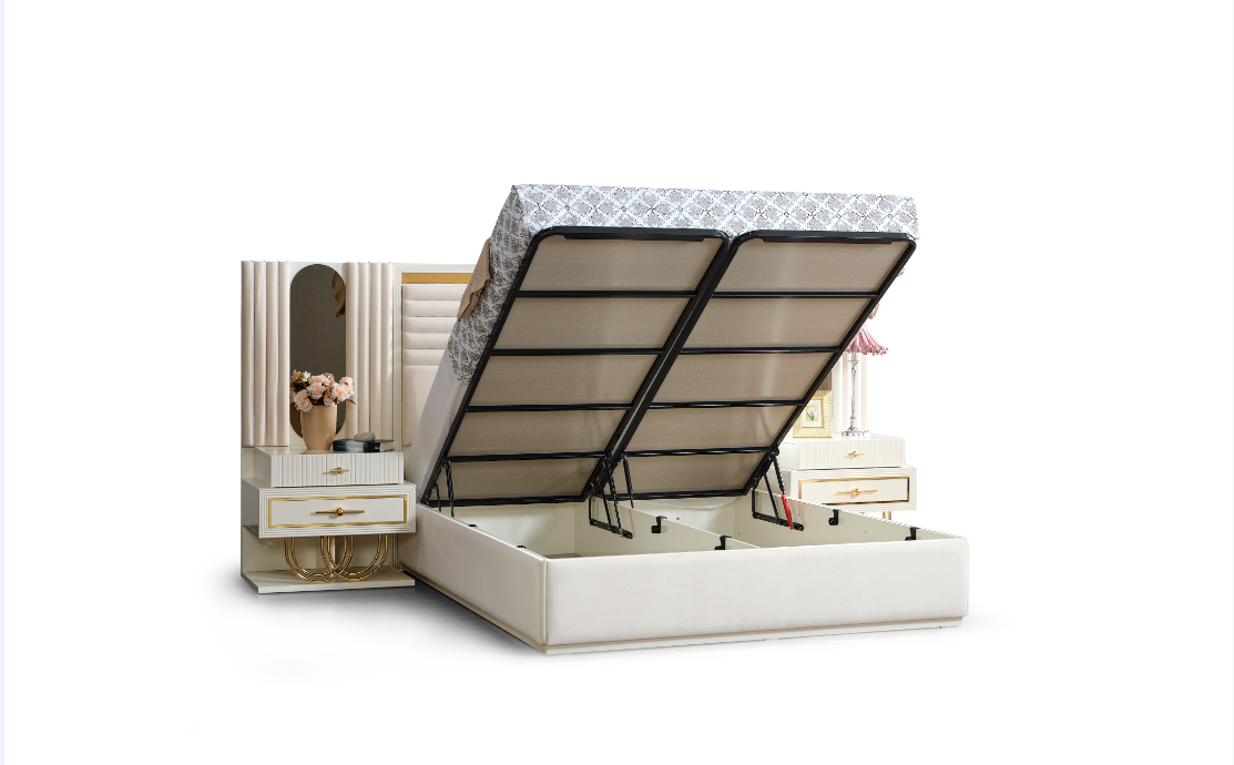 Marsel Bedroom (Queen Storage Bed With Headboard &amp; Dresser With Mirror &amp; 2 Nightstand With Back Part)