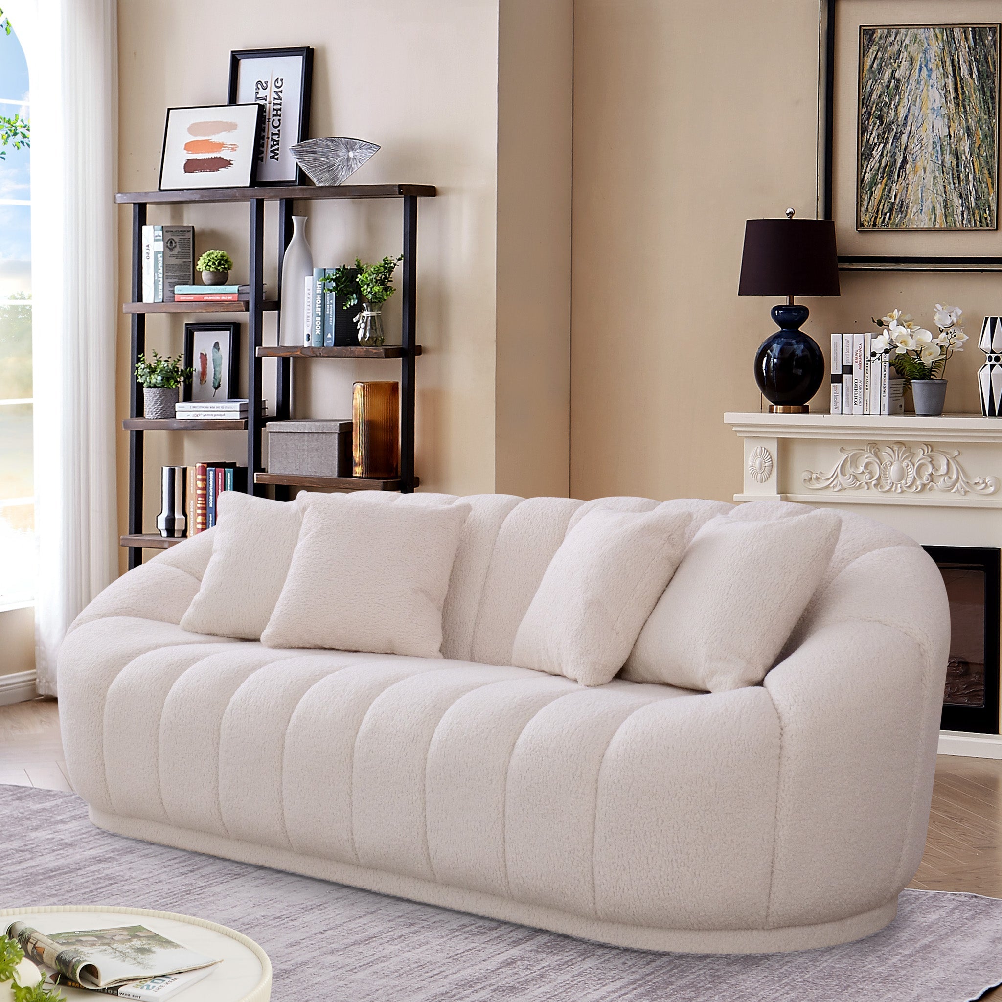 Maximilian Modern Japandi Style Tight Back Boucle Couches - SOF03001702