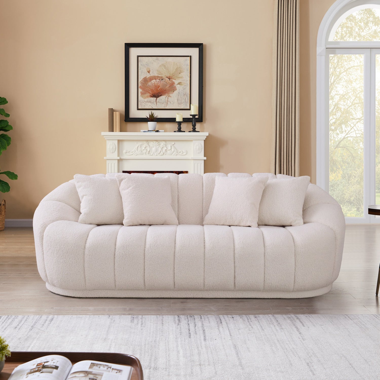 Maximilian Modern Japandi Style Tight Back Boucle Couches - SOF03001702