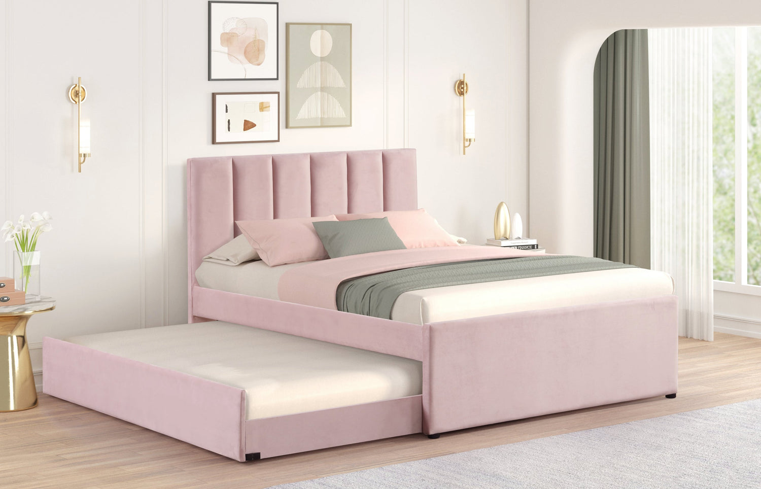 MAYA - Pink Twin, Full Platform Bed w/ Trundle *FULL - MAYA PINK FULL