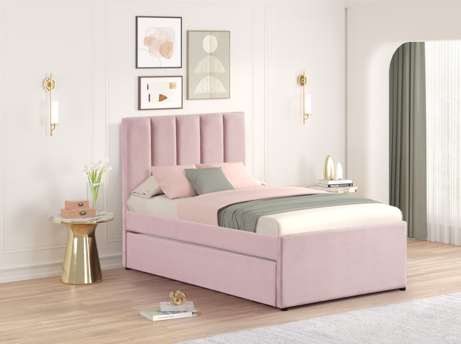 MAYA - Pink Twin, Full Platform Bed w/ Trundle *FULL - MAYA PINK FULL