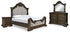 Maylee California King Upholstered Bed with Mirrored Dresser and Nightstand in Dark Brown from Ashley - Luna Furniture