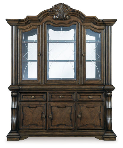 Maylee Dining Table and 6 Chairs with China Cabinet in Dark Brown from Ashley - Luna Furniture