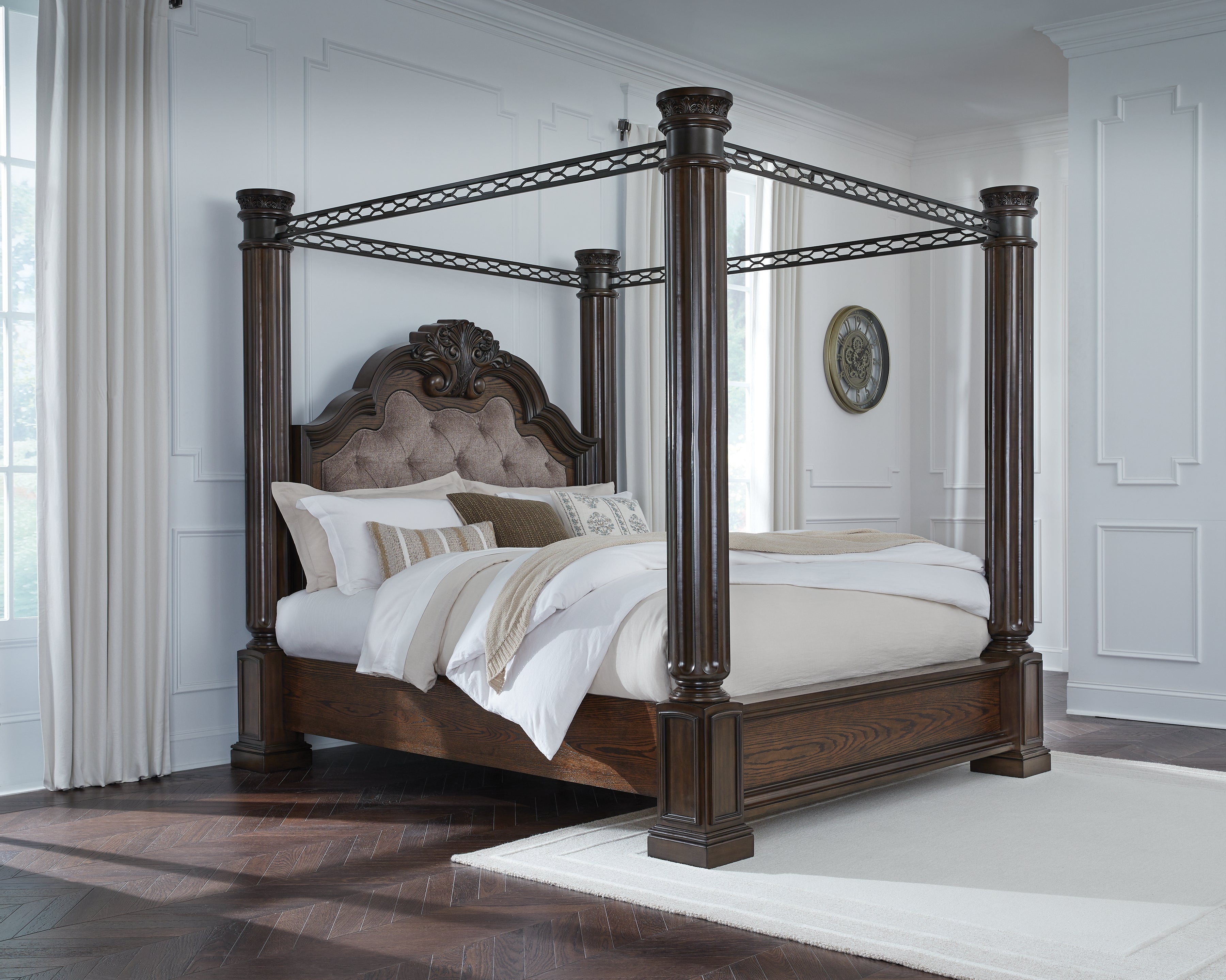 Maylee King Canopy Bed with Dresser in Dark Brown from Ashley - Luna Furniture