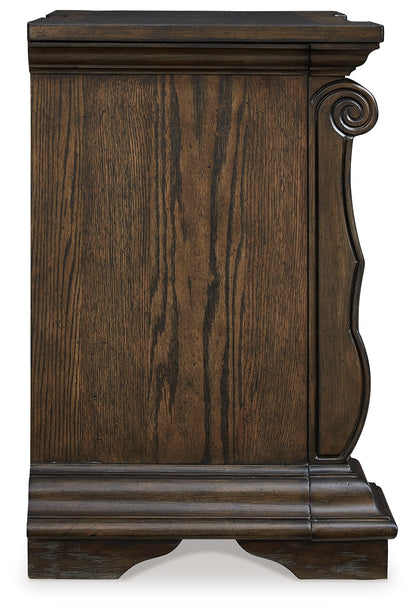 Maylee King Canopy Bed with Mirrored Dresser and 2 Nightstands in Dark Brown from Ashley - Luna Furniture