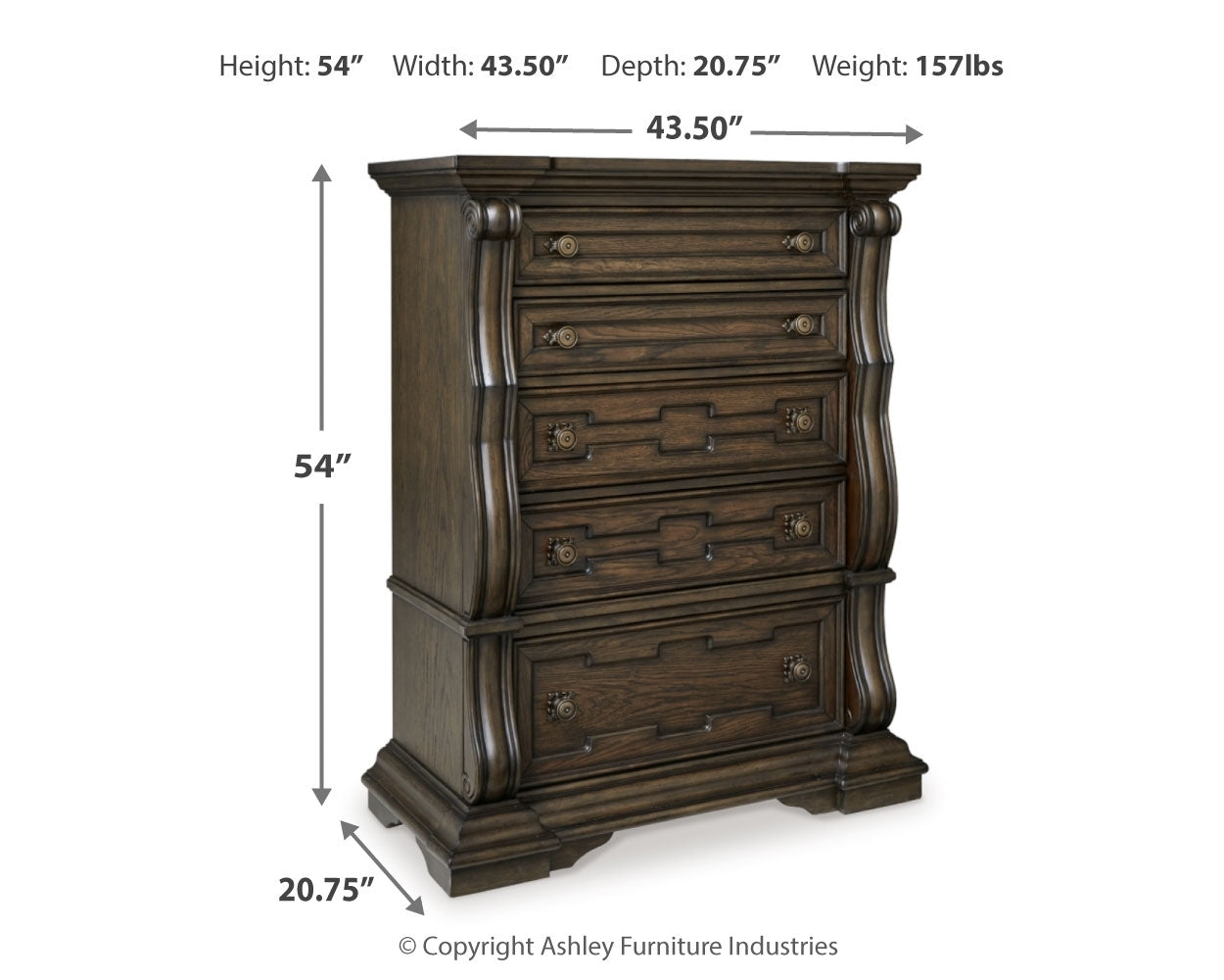 Maylee King Canopy Bed with Mirrored Dresser and Chest in Dark Brown from Ashley - Luna Furniture
