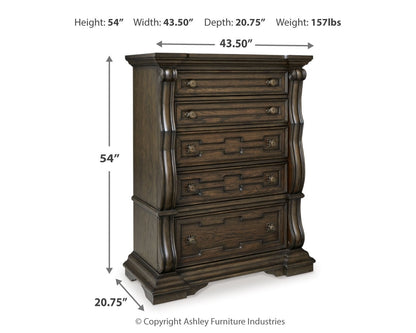 Maylee King Canopy Bed with Mirrored Dresser, Chest and 2 Nightstands in Dark Brown from Ashley - Luna Furniture