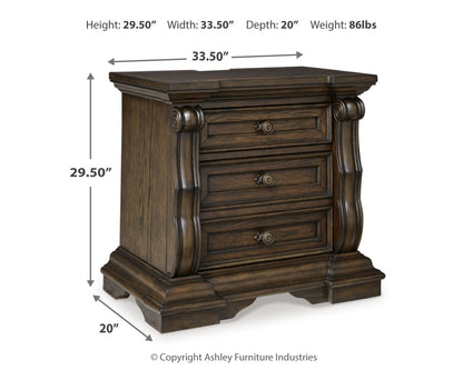 Maylee King Canopy Bed with Mirrored Dresser, Chest and Nightstand in Dark Brown from Ashley - Luna Furniture