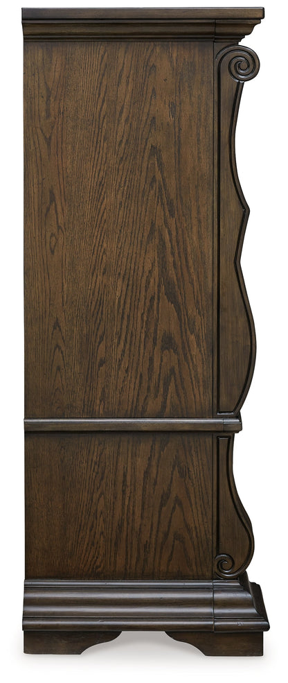 Maylee King Canopy Bed with Mirrored Dresser, Chest and Nightstand in Dark Brown from Ashley - Luna Furniture