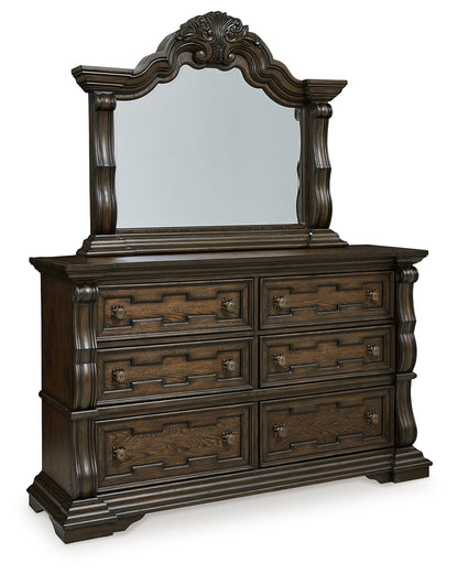 Maylee King Upholstered Bed, Dresser, Mirror and 2 Nightstands - B947B15