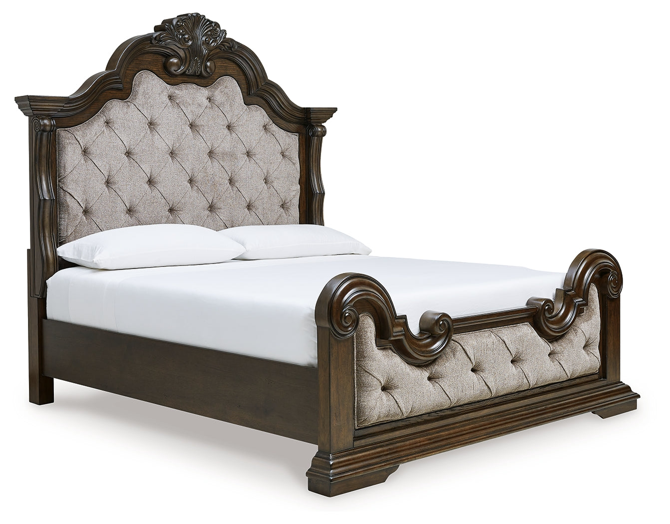 Maylee King Upholstered Bed, Dresser, Mirror and 2 Nightstands - B947B15