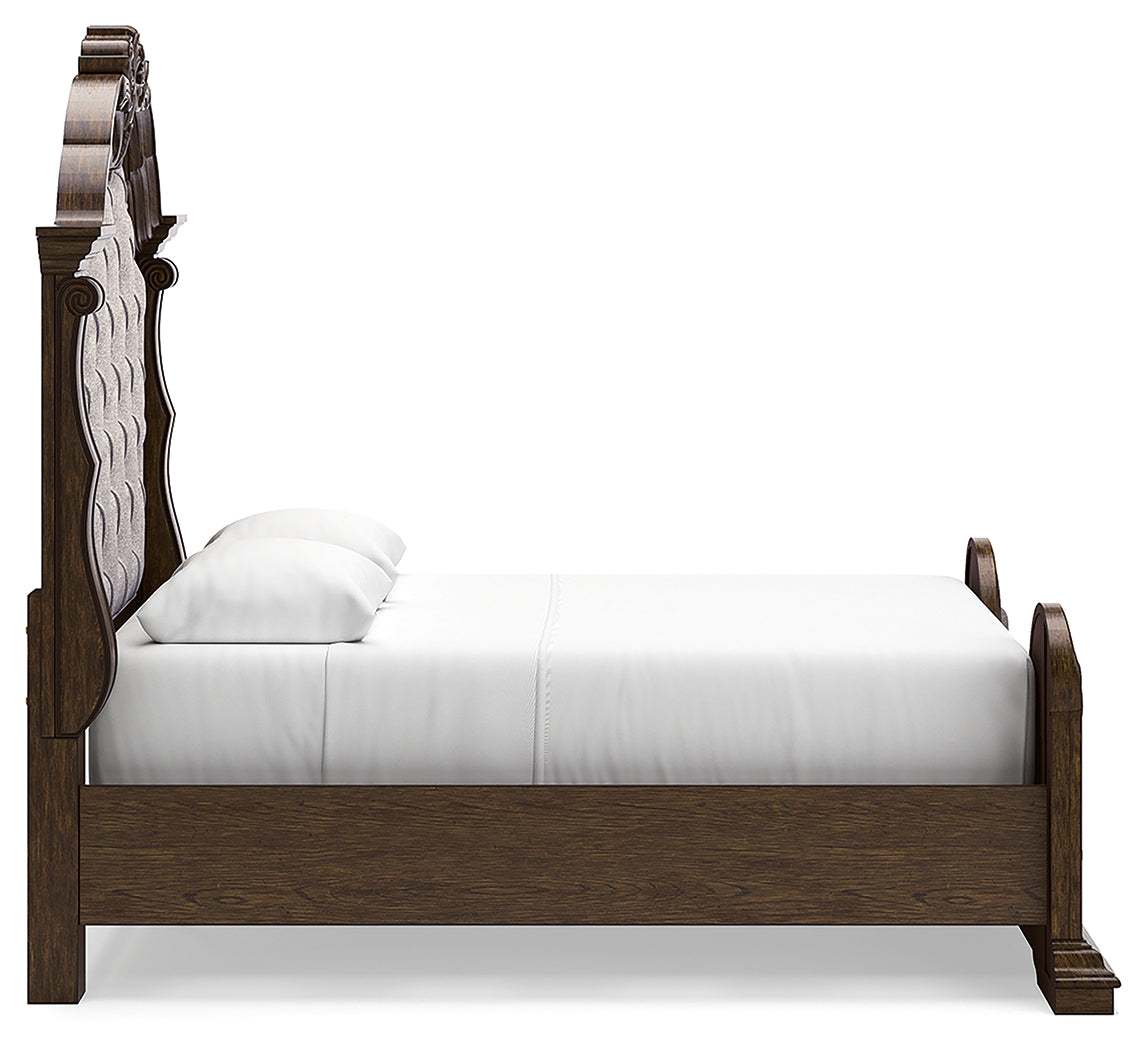 Maylee Queen Upholstered Bed, Dresser, Chest and Nightstand - B947B12