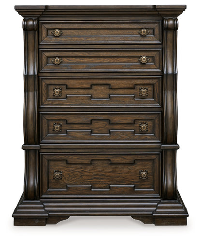 Maylee Queen Upholstered Bed, Dresser, Chest and Nightstand - B947B12