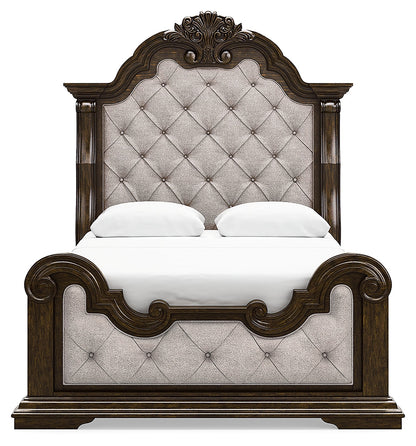 Maylee Queen Upholstered Bed with 2 Nightstands in Dark Brown - PKG017035