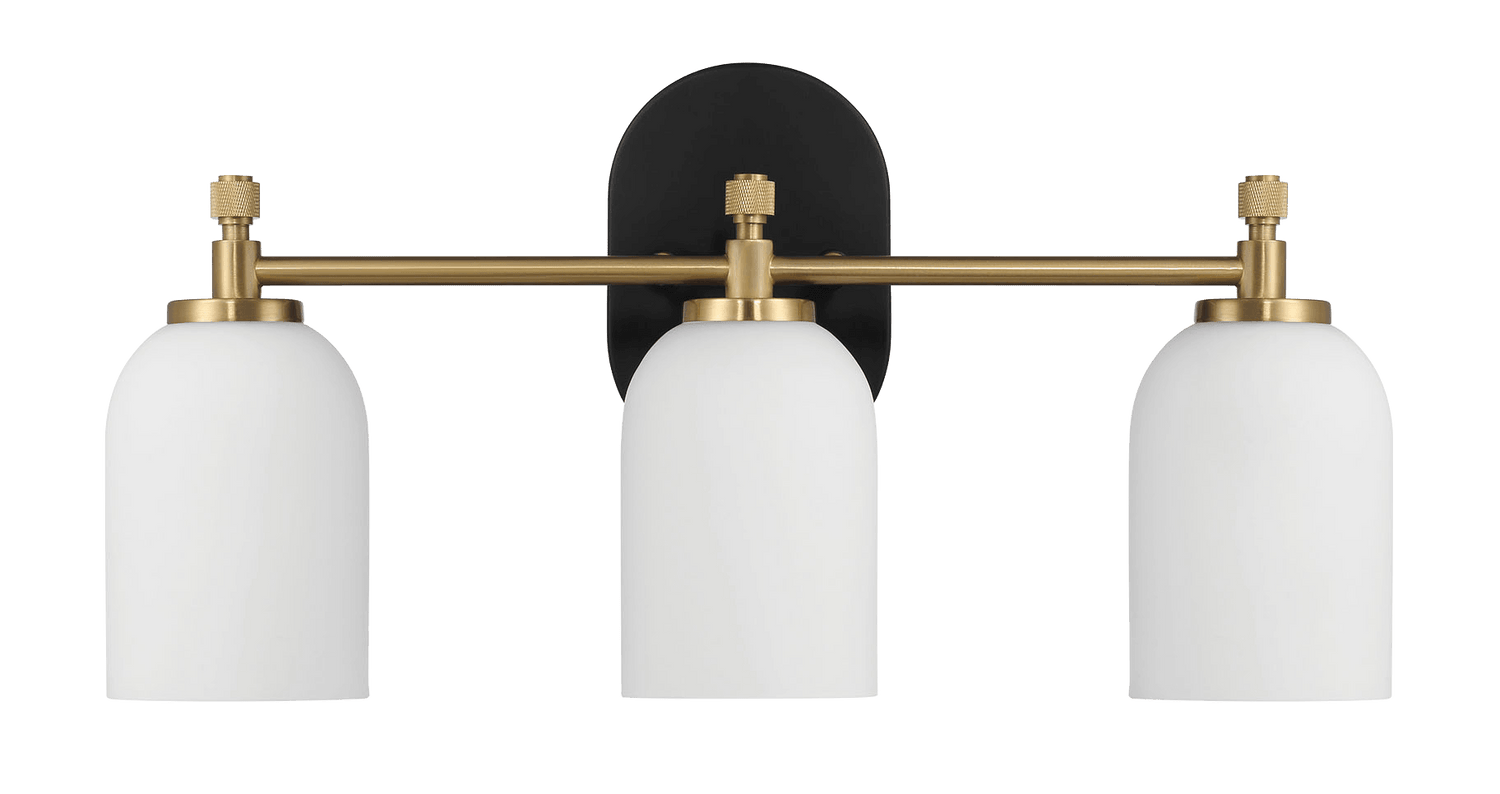 Meadows Three Lights Vanity Brushed Gold Bathroom Wall Light for Bathroom Over Mirror 20.5"W × 10.125"H × 5.5"E with White Frosted Glass - WLL03900501