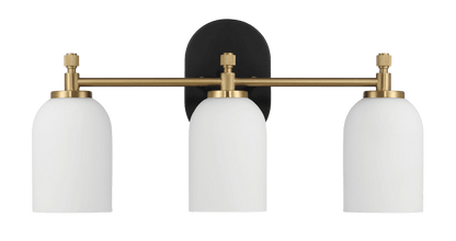 Meadows Three Lights Vanity Brushed Gold Bathroom Wall Light for Bathroom Over Mirror 20.5"W × 10.125"H × 5.5"E with White Frosted Glass - WLL03900501
