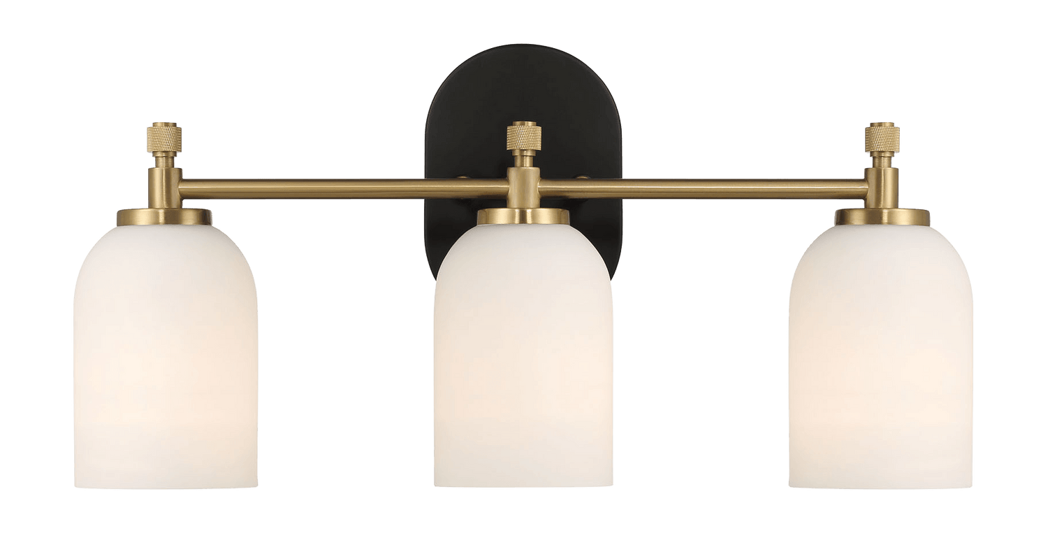 Meadows Three Lights Vanity Brushed Gold Bathroom Wall Light for Bathroom Over Mirror 20.5"W × 10.125"H × 5.5"E with White Frosted Glass - WLL03900501