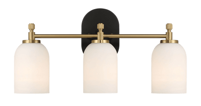 Meadows Three Lights Vanity Brushed Gold Bathroom Wall Light for Bathroom Over Mirror 20.5"W × 10.125"H × 5.5"E with White Frosted Glass - WLL03900501