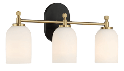 Meadows Three Lights Vanity Brushed Gold Bathroom Wall Light for Bathroom Over Mirror 20.5"W × 10.125"H × 5.5"E with White Frosted Glass - WLL03900501