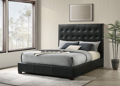 Medley Genuine Leather Queen Panel Platform Bed Black - 315911BLKQ