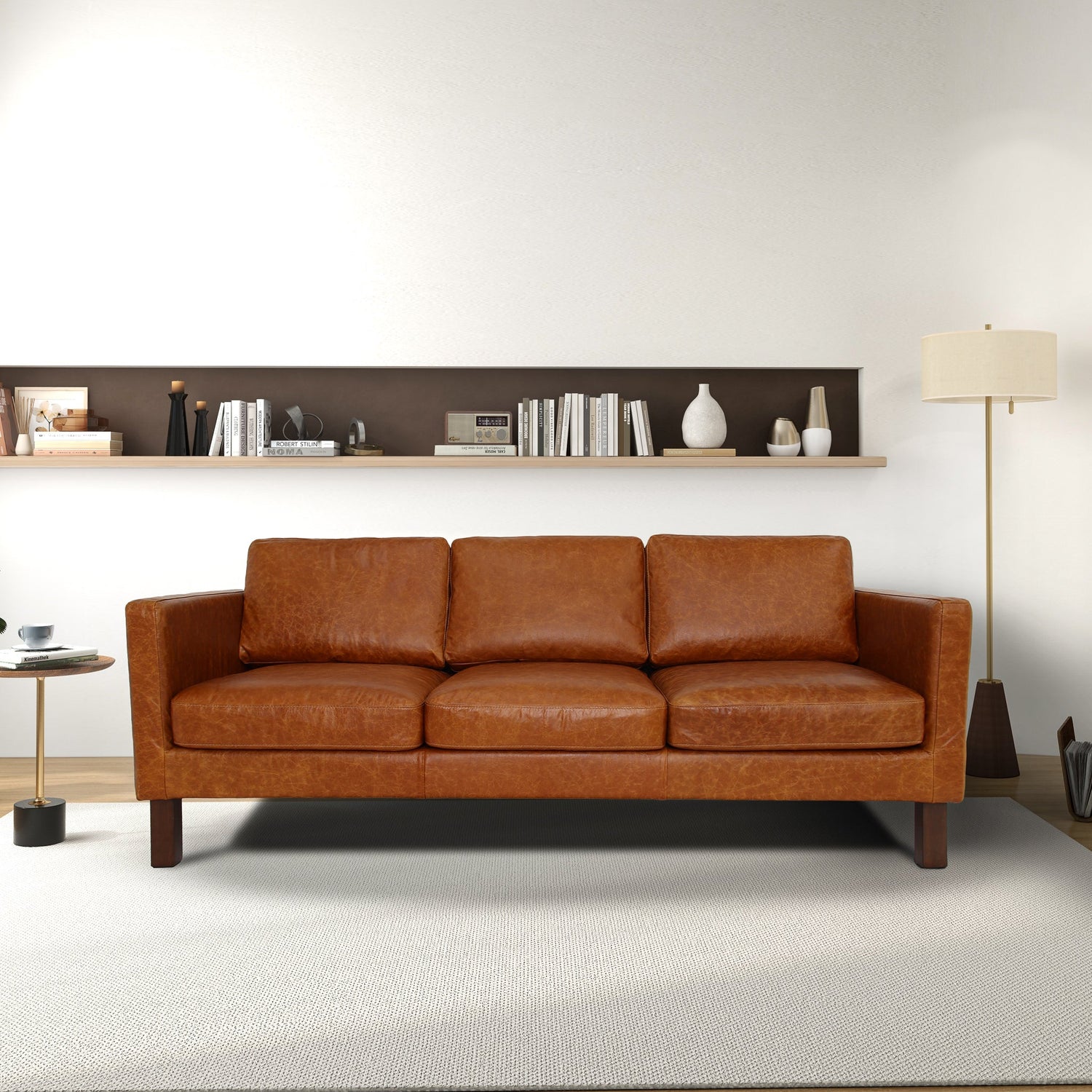 Memphis Waxy Cognac Leather Sofa - SOF00105501