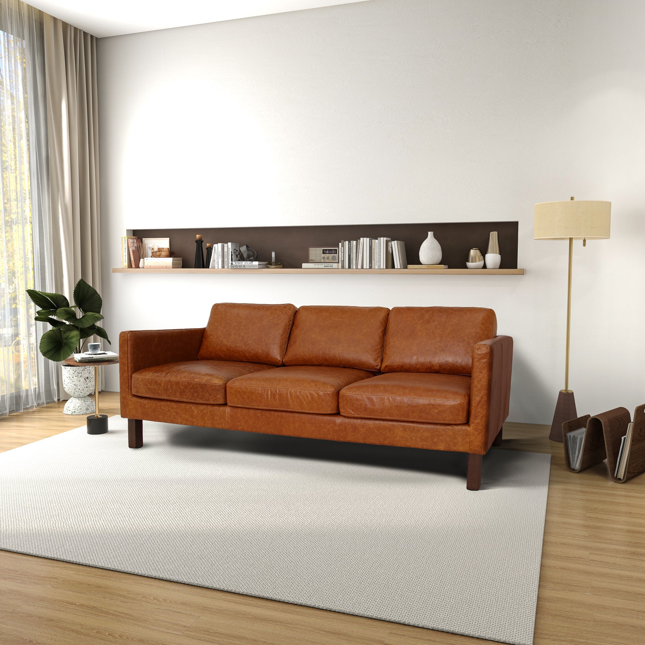 Memphis Waxy Cognac Leather Sofa - SOF00105501