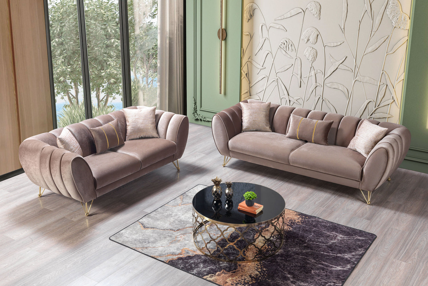 Merida Coffee Velvet Sofa &amp; Loveseat - MERIDACOFFEE-SL