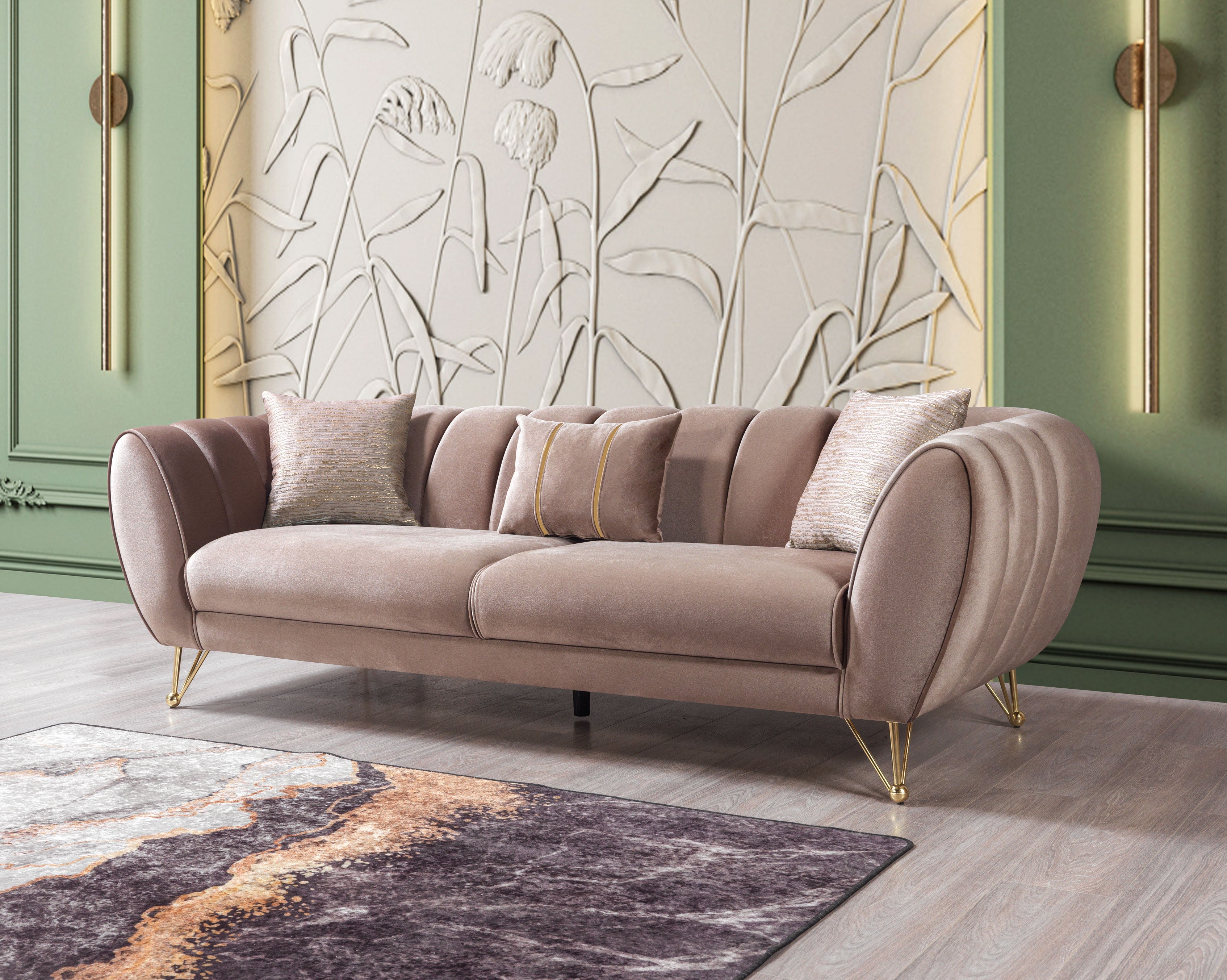 Merida Coffee Velvet Sofa &amp; Loveseat - MERIDACOFFEE-SL