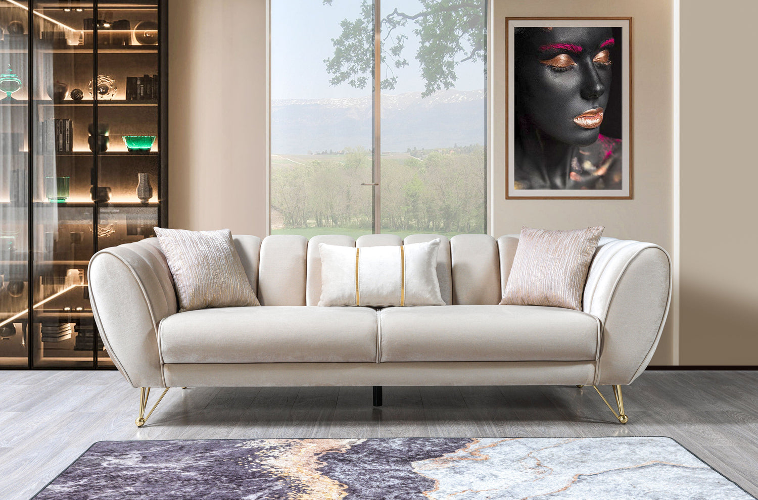 Merida Ivory Velvet Sofa &amp; Loveseat - MERIDAIVORY-SL