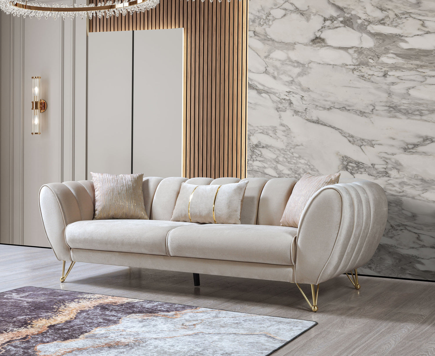 Merida Ivory Velvet Sofa &amp; Loveseat - MERIDAIVORY-SL