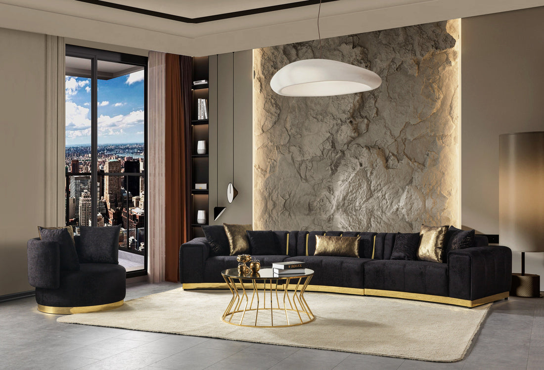 Michelle Black Velvet 3-Piece Curved 165" Sectional [ETA: 3/15] - MICHELLEBK-SEC3