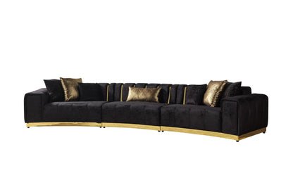 Michelle Black Velvet 3-Piece Curved 165" Sectional [ETA: 3/15] - MICHELLEBK-SEC3