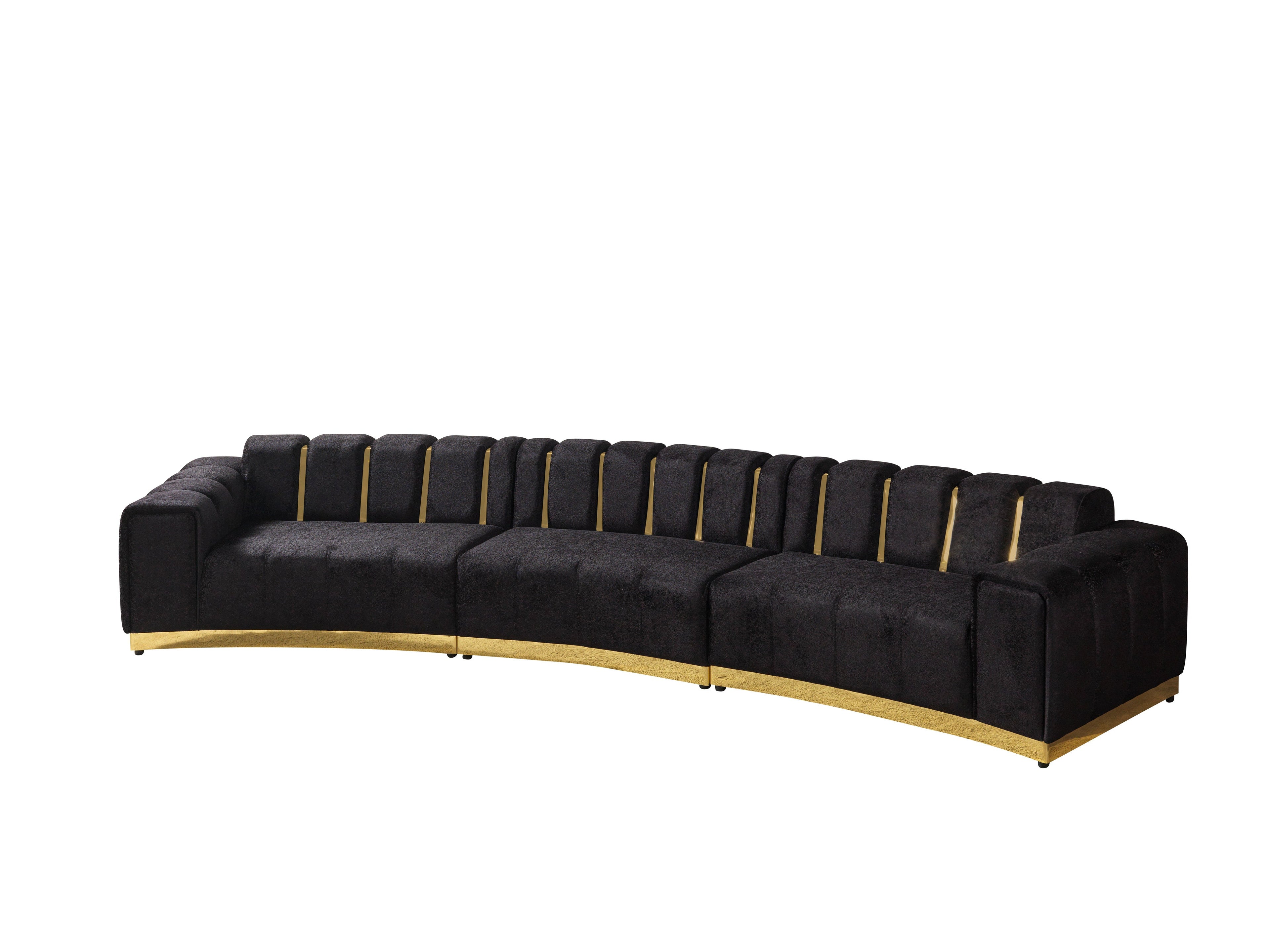 Michelle Black Velvet 3-Piece Curved 165" Sectional [ETA: 3/15] - MICHELLEBK-SEC3
