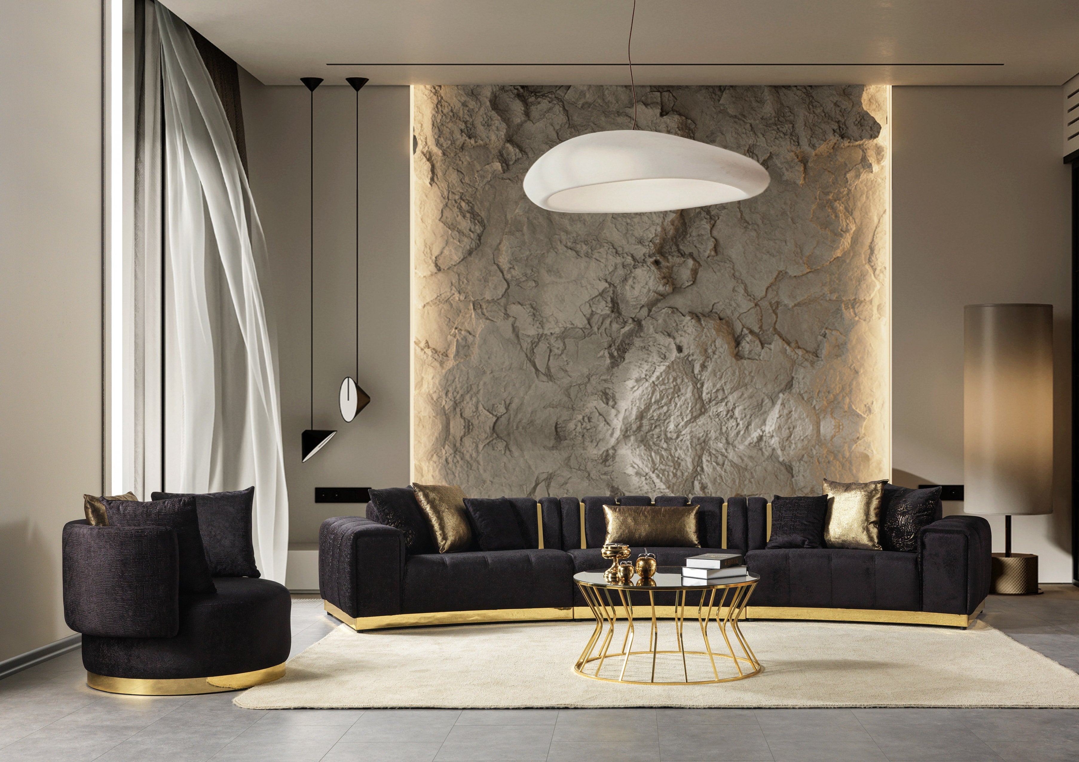 Michelle Black Velvet 3-Piece Curved 165" Sectional [ETA: 3/15] - MICHELLEBK-SEC3