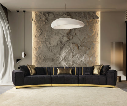 Michelle Black Velvet 3-Piece Curved 165" Sectional [ETA: 3/15] - MICHELLEBK-SEC3
