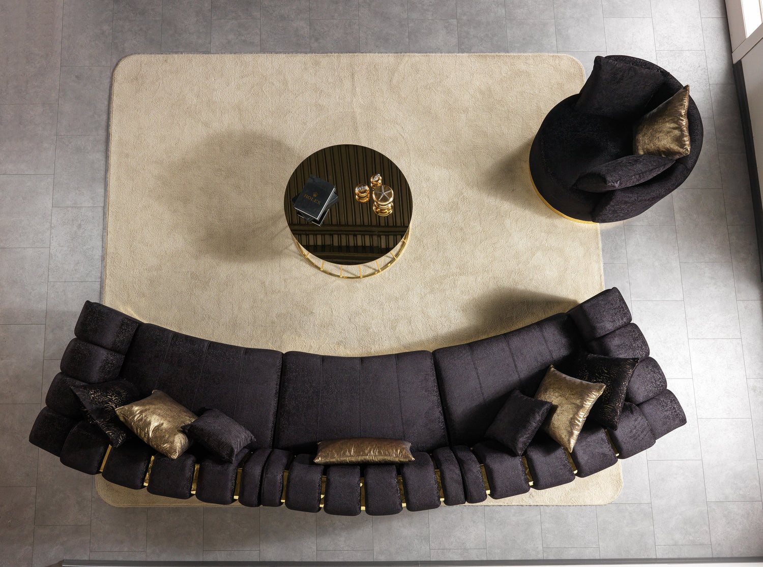 Michelle Black Velvet 3-Piece Curved 165" Sectional [ETA: 3/15] - MICHELLEBK-SEC3