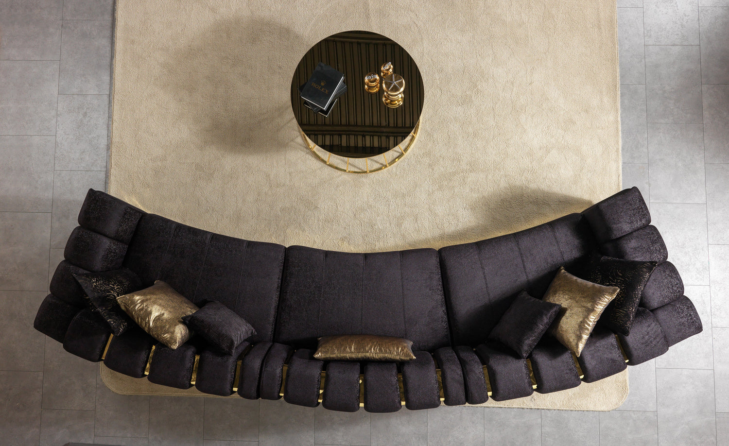 Michelle Black Velvet 3-Piece Curved 165" Sectional [ETA: 3/15] - MICHELLEBK-SEC3