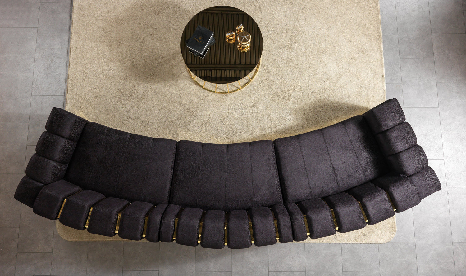 Michelle Black Velvet 3-Piece Curved 165" Sectional [ETA: 3/15] - MICHELLEBK-SEC3