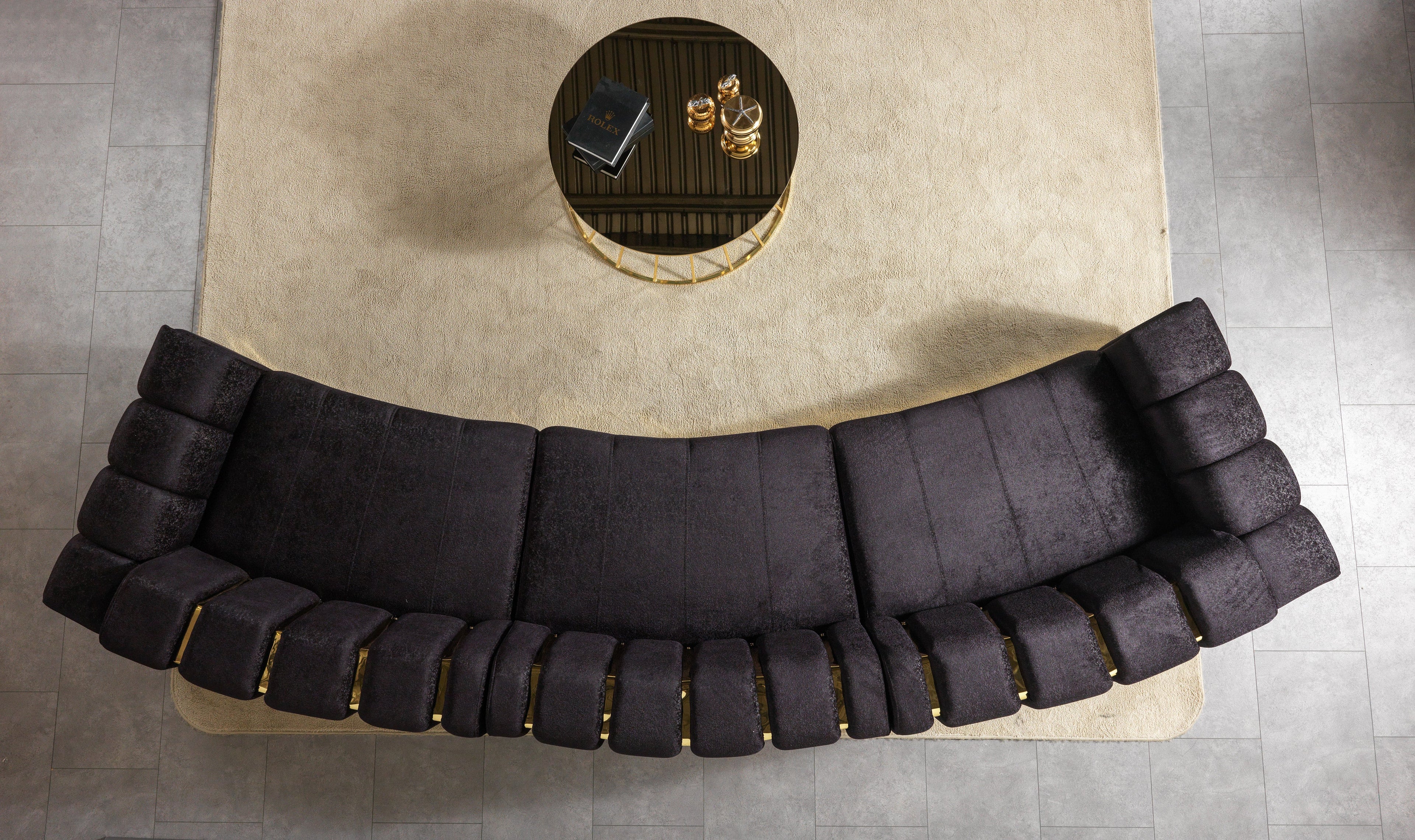 Michelle Black Velvet 3-Piece Curved 165" Sectional [ETA: 3/15] - MICHELLEBK-SEC3