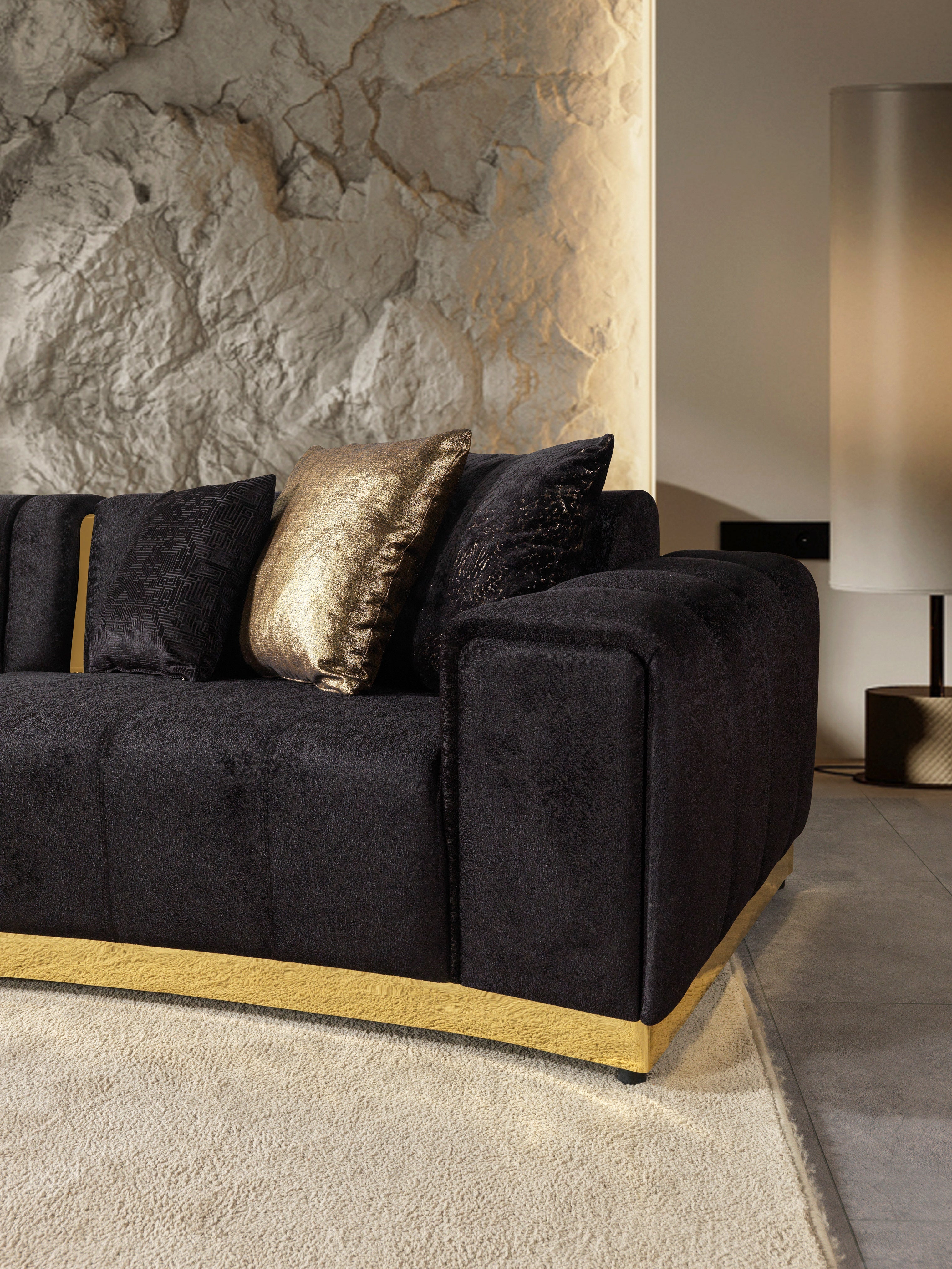 Michelle Black Velvet 3-Piece Curved 165" Sectional [ETA: 3/15] - MICHELLEBK-SEC3