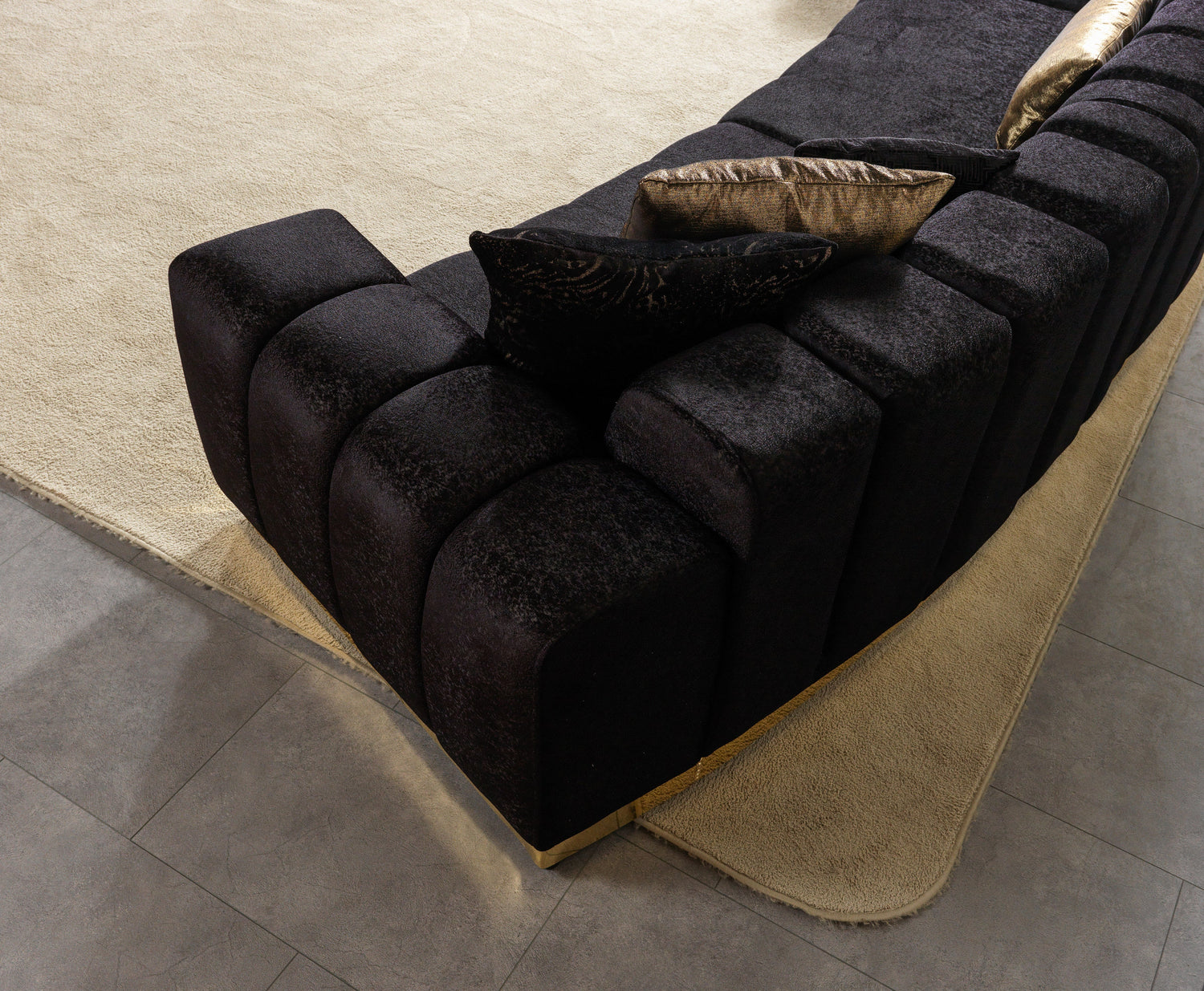 Michelle Black Velvet 3-Piece Curved 165" Sectional [ETA: 3/15] - MICHELLEBK-SEC3