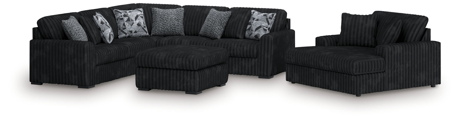 Midnight-Madness Onyx 3-Piece Sectional, Chaise and Oversized Accent Ottoman - 98103U1