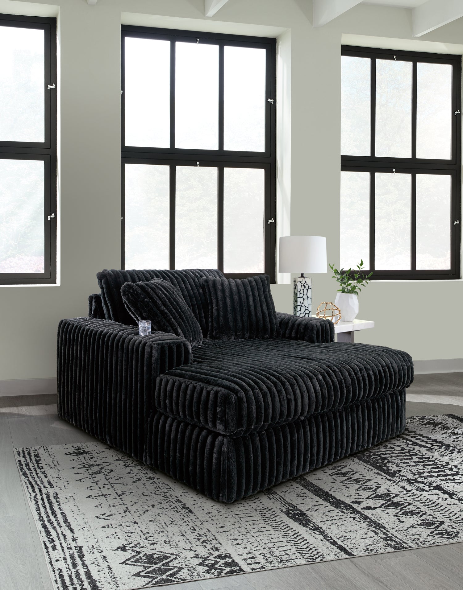 Midnight-Madness Onyx 3-Piece Sectional, Chaise and Oversized Accent Ottoman - 98103U1