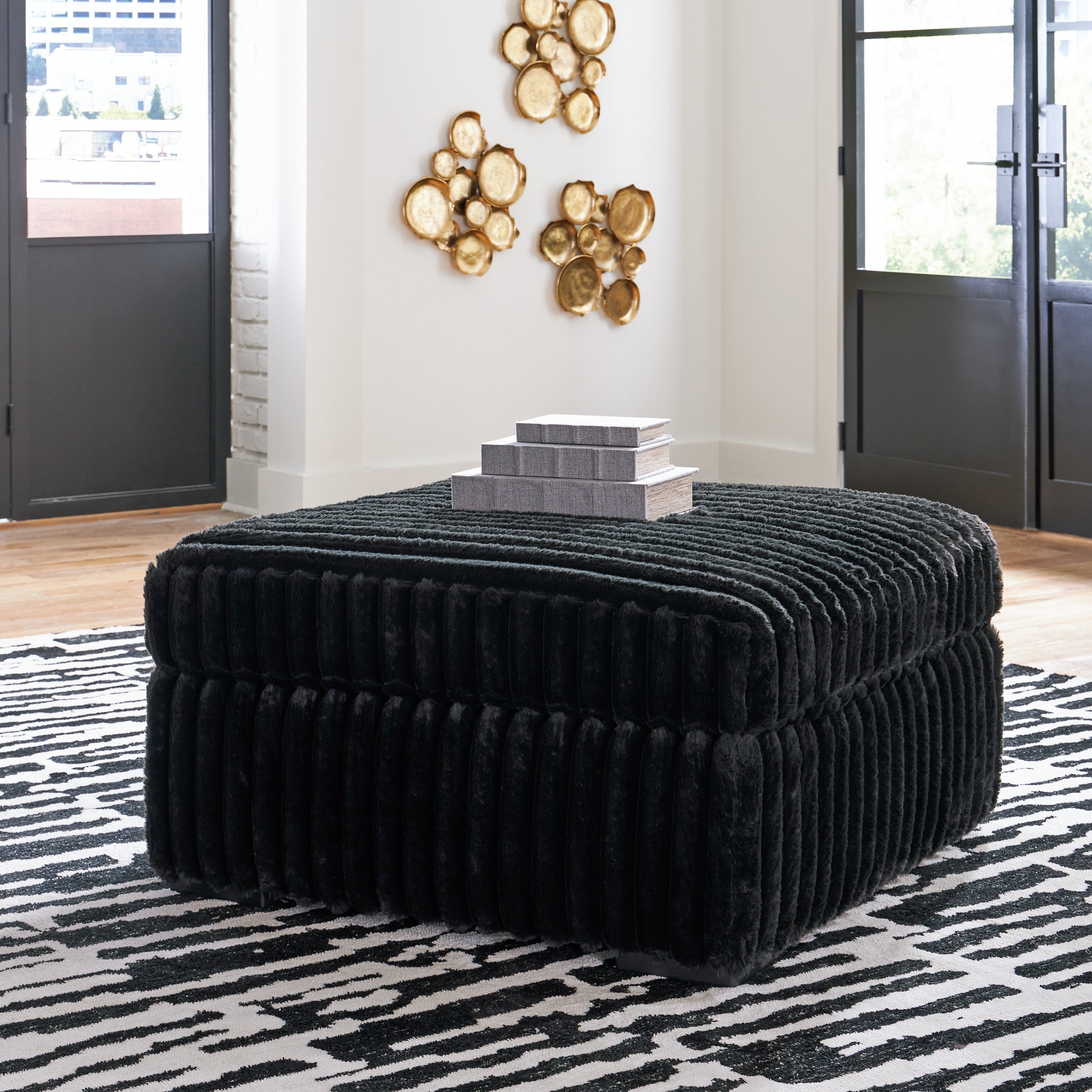 Midnight-Madness Onyx 3-Piece Sectional, Chaise and Oversized Accent Ottoman - 98103U1