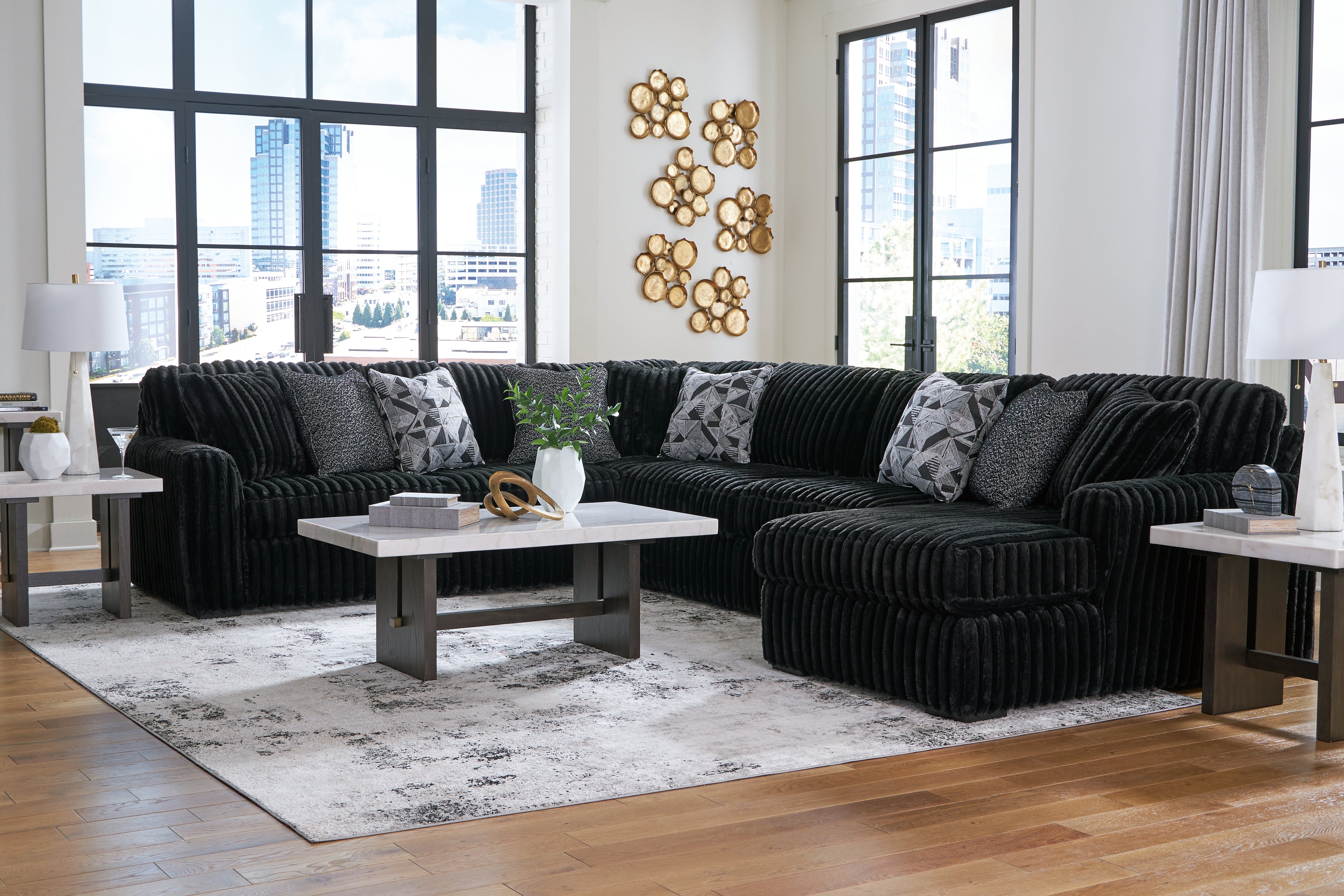 Midnight-Madness Onyx 4-Piece Sectional with Chaise - 98103S3