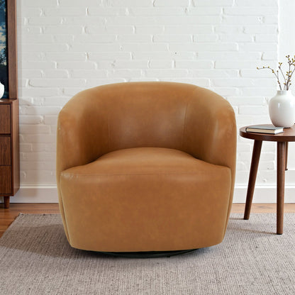 Mina 32" W Tan Vegan Leather Upholstered Swivel Barrel Chair - SCH00500711