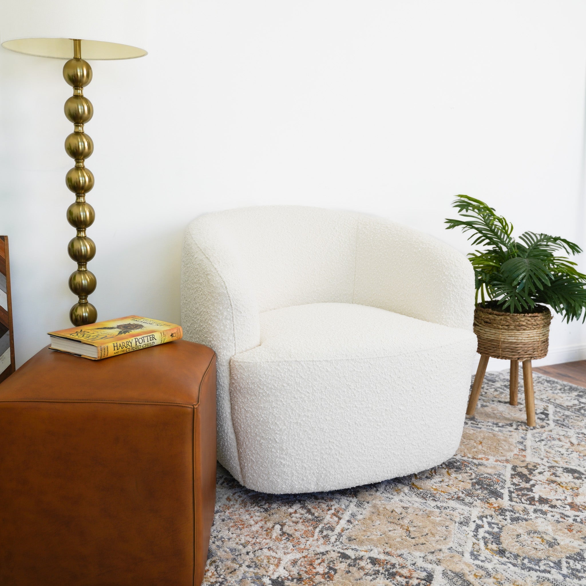 Mina White Boucle Swivel Chair - SCH00500701