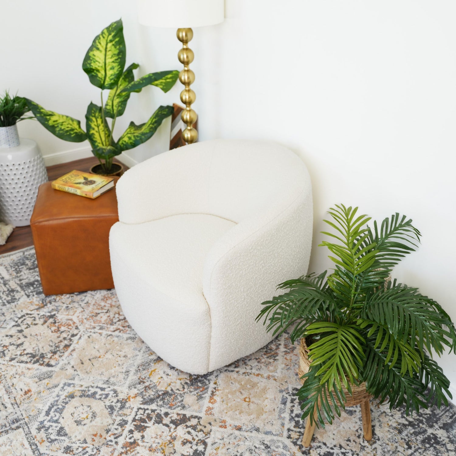 Mina White Boucle Swivel Chair - SCH00500701