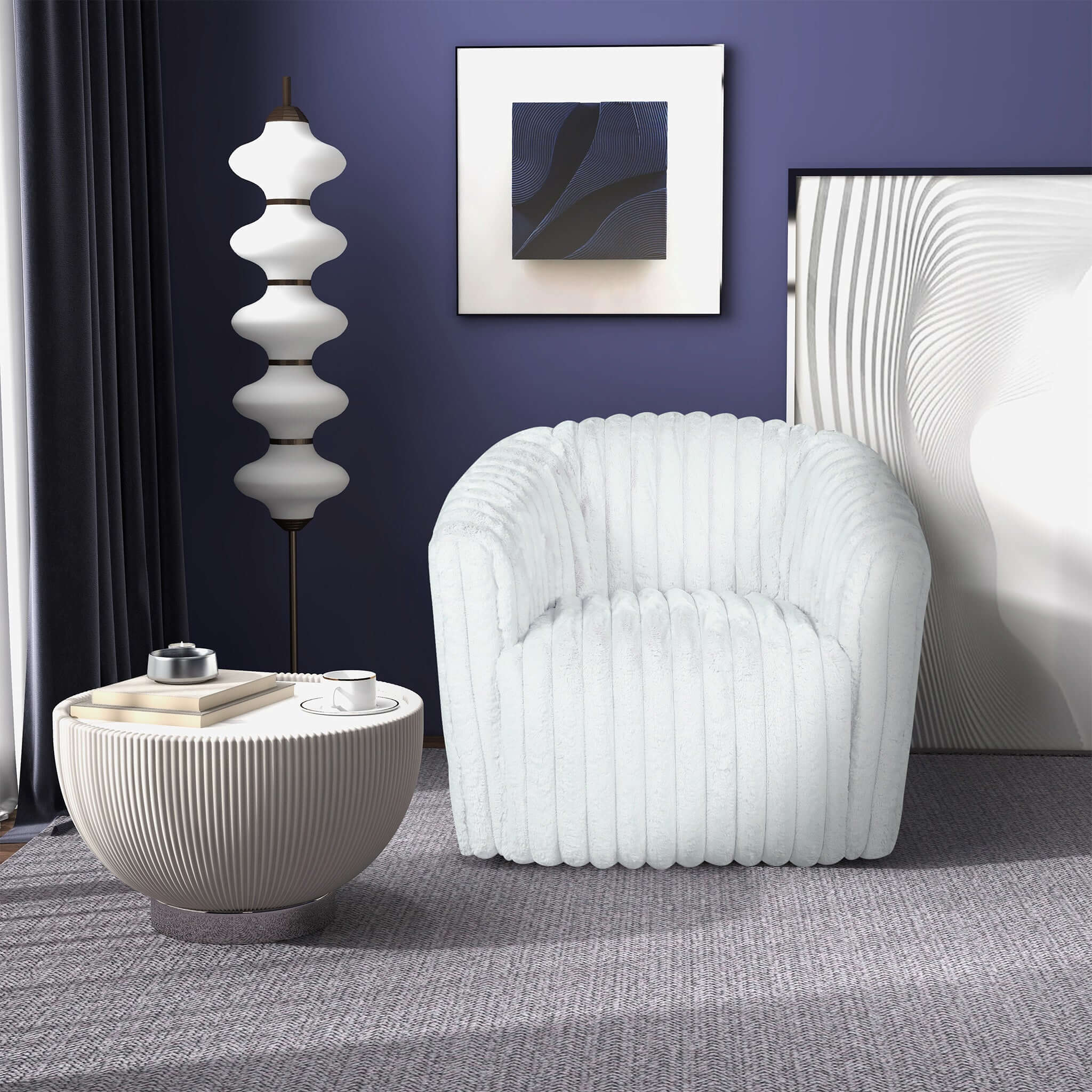 Mira White Velvet Swivel Chair - SCH03500302